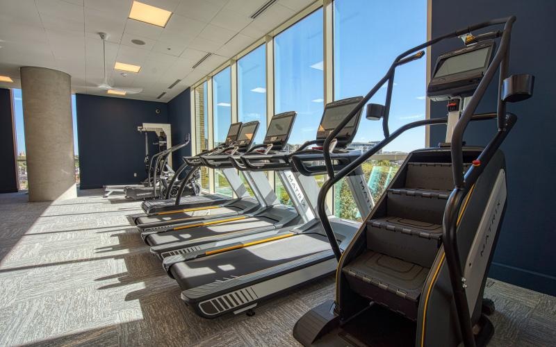 a gym with treadmills